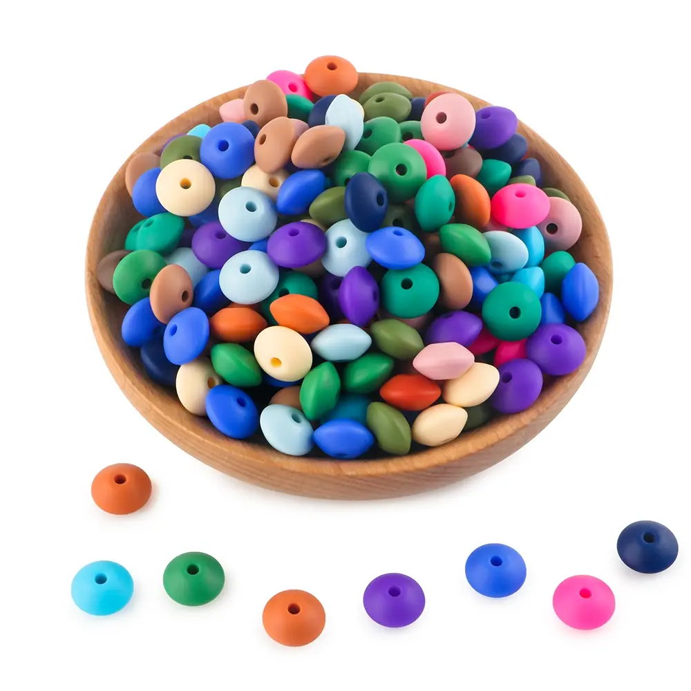 100Pcs 12mm Silicone Lentil Beads Round Loose Spacer Bead For Bracelets DIY Pacifier Chain Bracelet For Jewelry Making Stylish Playful Charm Diy With Charms Beads For Crafts