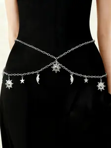 Gold Chain Belt, Bling Chain, for Women Plus Size Gold Waist Chains Metal Sun Moon Layered Body Chain Jewelry for Women Belly Belts Dress Pirate Costume Accessories African Waist Jewelry Body Jewellery