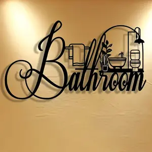 Bathroom Sign Wall Art, 1 Count Metal Bathroom Sign, Wall Decor for Home Bathroom Office Hotel Salon, Modern Home Decor, Country Style Decoration