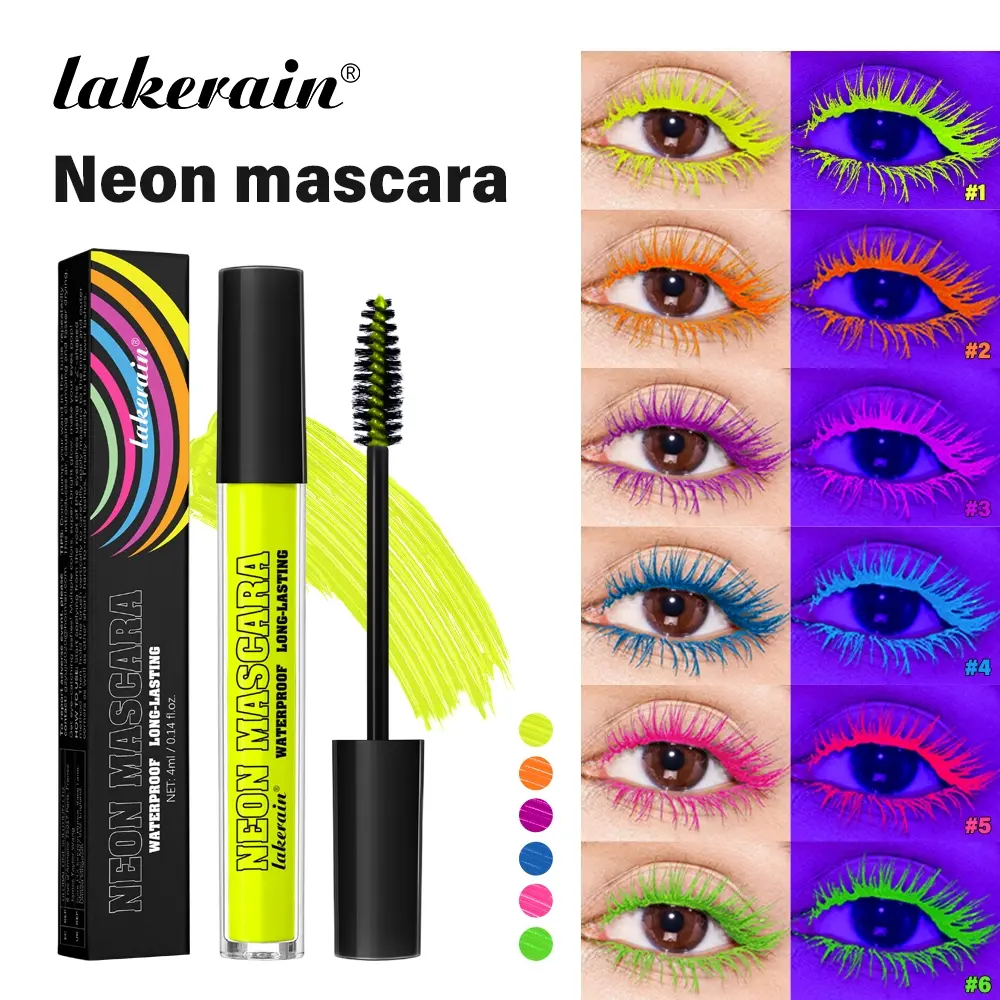 3 Counts Neon Fluorescent Beauty Mascara Cosmetic, Waterproof & Sweatproof, Smudge-Proof & Fade-Resistant, Bold Volumizing & Neon Glow Effect, Perfect for Parties, Stage Performances, Festivals & Travel, Eye Makeup for Eye-Catching Looks