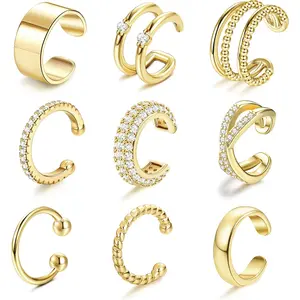 9 Pcs Ear Clips Earrings Set for Women Men 14K Golden Plated Trendy Lightweight Non Pierced Cartilage Ear Cuff Jewelry Adjustable & Hypoallergenic