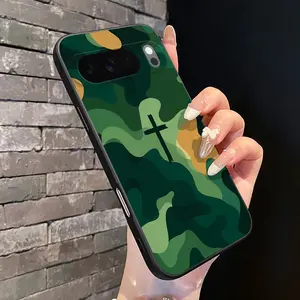 Rounded Edge Phone Case for Google Pixel 10 9 XL 8 7 Pro A  Cross in Camouflage Pattern Anti-Scratch Shockproof TPU Bumper Drop-proof Cover Cellphone Protective