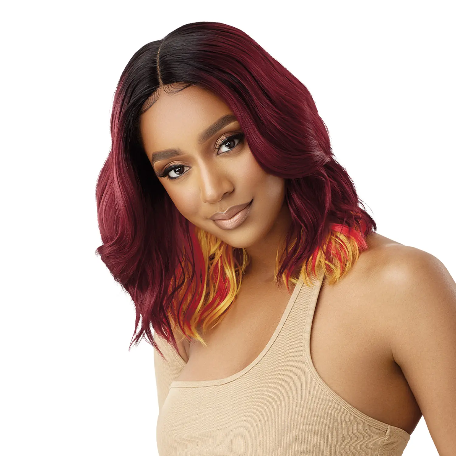 Outre Color Bomb HD Lace Front Wig in Marina, 14" Heat Resistant Wig with Salon-Inspired Peekaboo Colors and Pre-Plucked HD Transparent Lace, Hd Transparent Wig