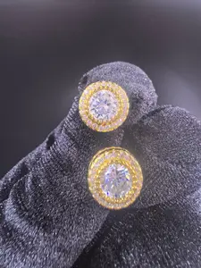 14K Gold Plated Post Brilliant Faux Diamond Halo Earrings for Women and Men - Premium Cubic Zirconia Stud Earrings, High Quality Earrings