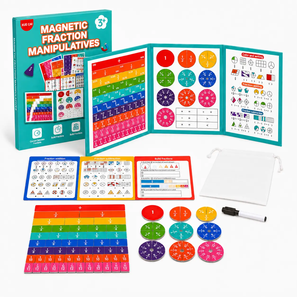Magnetic Fraction Book for Kids — Math Toy That Actually Makes Fractions Click | Deluxe Set with Dry-Erase Card | Great for Elementary Math Practice