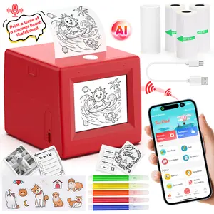 AI Voice Mini Printer，Voice AI Sticker Printer with Image Generation, Mini Sticker Maker Machine Portable, Thermal Sticker Printer Inkless for Kids, DIY Label Maker for Crafts, 4 Rolls IncludedAdd stickers and colored pencils