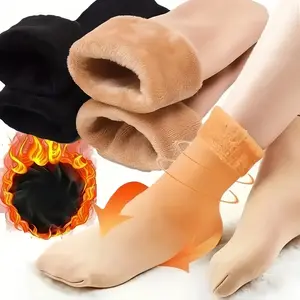 10pcs/5 Pairs Winter Socks for Women Thickened Fleece Lined Cold-Proof Warm Self-Heating Snow Socks Unisex Floor Socks Mid-Calf Socks