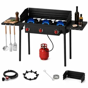 TAKICO 3 Burner Propane Gas Stove with Side Shelf,225,000BTU Outdoor Burner with Wind Panel & CSA Listed Regulator, Picnic Cooker for Home Patio Cooking Camping Brewing Turkey Frying