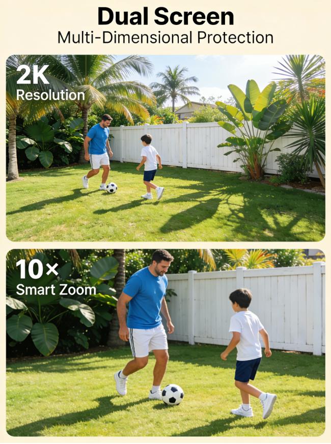 NiSee Triple-Lens Linkage Solar-Powered 4G Security Camera,10x Zoom,2K HD 360° View Pan,AI Motion Detection,Two-Way Audio,Color Night Vision,Waterproof,Outdoor Security Cctv Lens