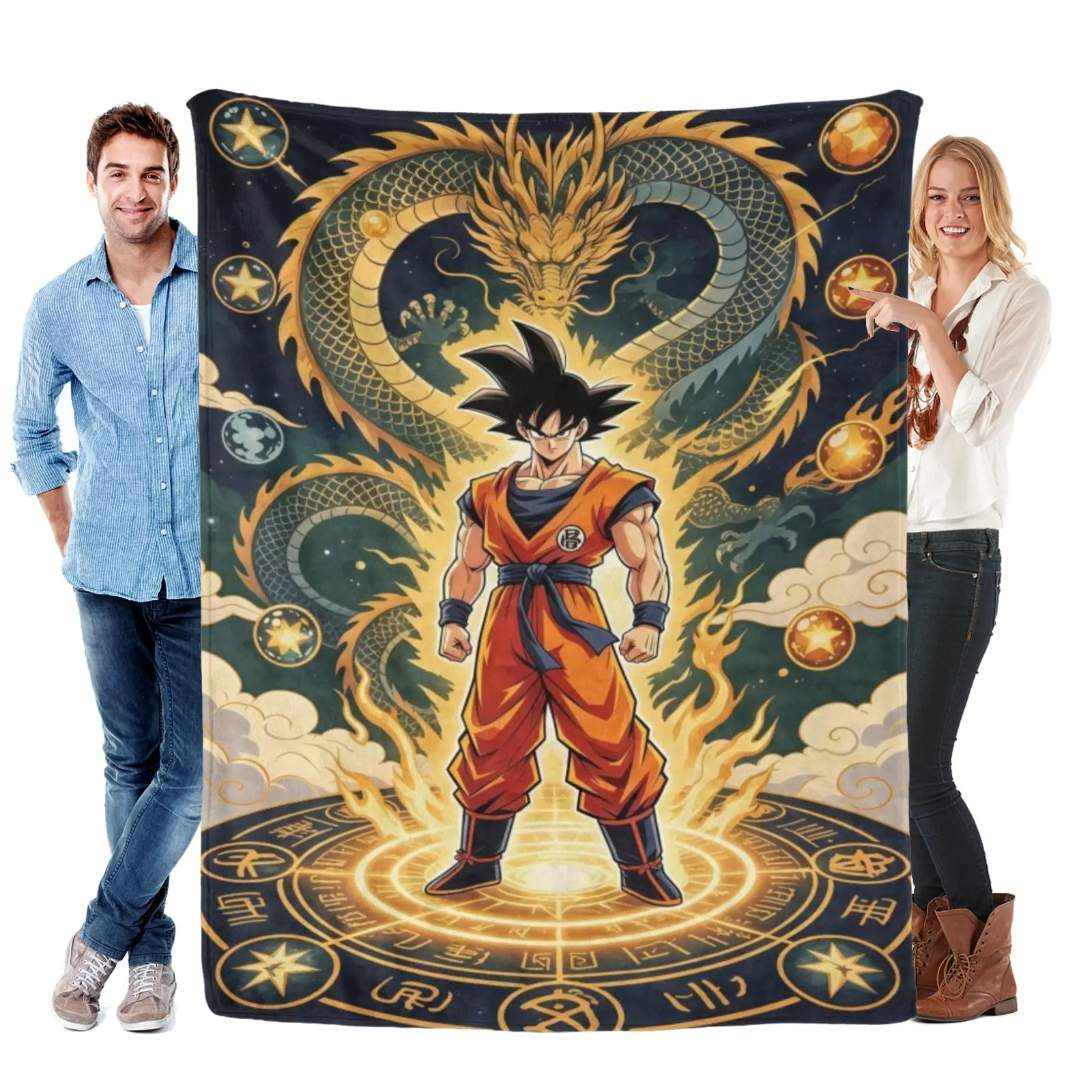 Dragon Ball Magic Circle Goku Blanket, Plush Fleece Dragon Ball Bedding, For Guys Dorm Room Decor