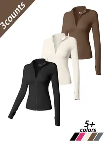Women's High Elastic Seamless Outdoor Sports Yoga Zipper Long Sleeve Jacket, Thumb Hole Design, Gym & Cycling Wear, sport activewear, Athletic Jackets, High Elasticity Jacket, zippered jacket, Workout Clothes Women