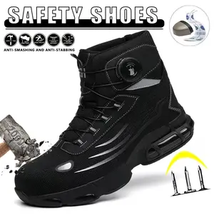 QINGRUIPAI Men's High-Ankle Steel Toe Closed Work Safety Shoes - Slip-Resistant, Punctureproof, Breathable Worker Footwear for Walking