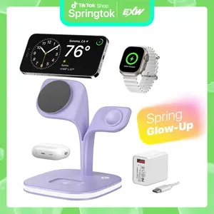 tiktok Portable Magnetic Wireless Charging station, phone holder 5 in 1 Fast Safe Wireless Charger stand for iPhone 12-16 Series