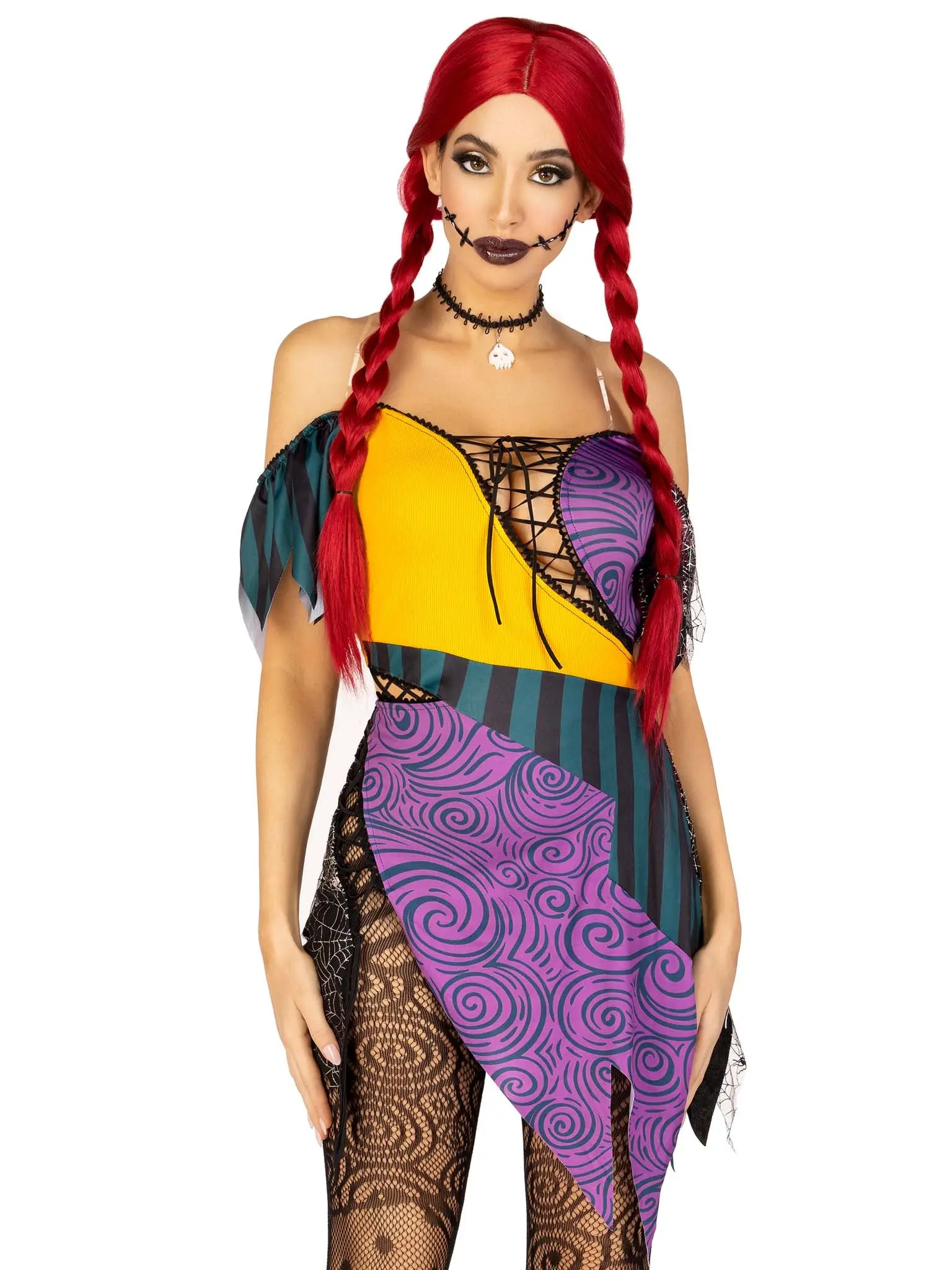 Leg Avenue Darling Rag Doll Costume - Spooky Cute Halloween Dress with Adjustable Lace Ups & Clear Straps for Women