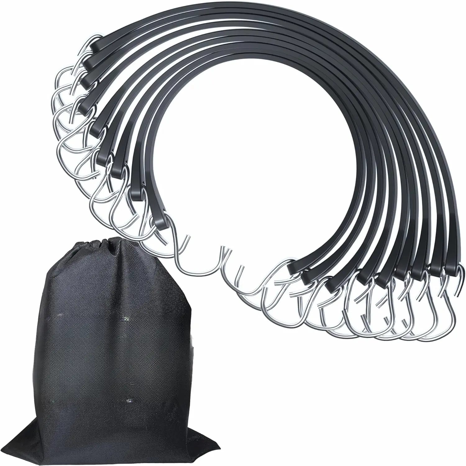 20Pack 21" Rubber Bungee Cords with S Hooks - Quality EPDM, Heavy Duty Black Bungee Straps, Ideal for Outdoor Tie Downs, Securing Tarps, Canvases, Cargo in Cold Hot Climates