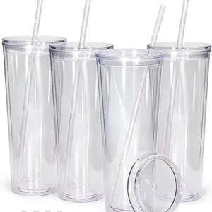 24ons Plastic Tumbler Set with Lids and Straws - Durable Reusable Drinkware for Daily Use - Clear and Lightweight Design