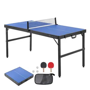 VEVOR Ping Pong Table, Mid-Size Table Tennis Game, Indoor MDF Table Tennis Table, Foldable Portable Complete Ping Pong Table Set with Net, 2 Paddles, 3 Balls, Carry Bag, Handle (No Assembly Required)