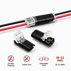 Double-Wire Plug-in Connectors for LED Strip Lights 2 Pin Design Low Voltage Wire Connectors with Locking Buckle Fast Connect Plugs Quick-Clip Fasteners Safe Durable Heat-Resistant Polycarbonate Copper Flame-Retardant Coating