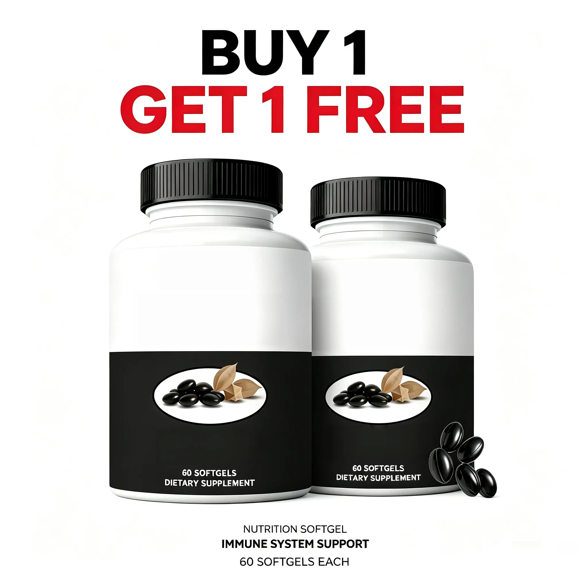 Buy 1 Get 1 Free | Docteat Ethiopian Black Seed Oil Softgels, 2 Bottles Total 120 Capsules, Vitamin C & D3 Blend Daily Dietary Supplement, Supports Immune Wellness, Gut Digestive Health & Natural Energy Balance Healthcare Fitness