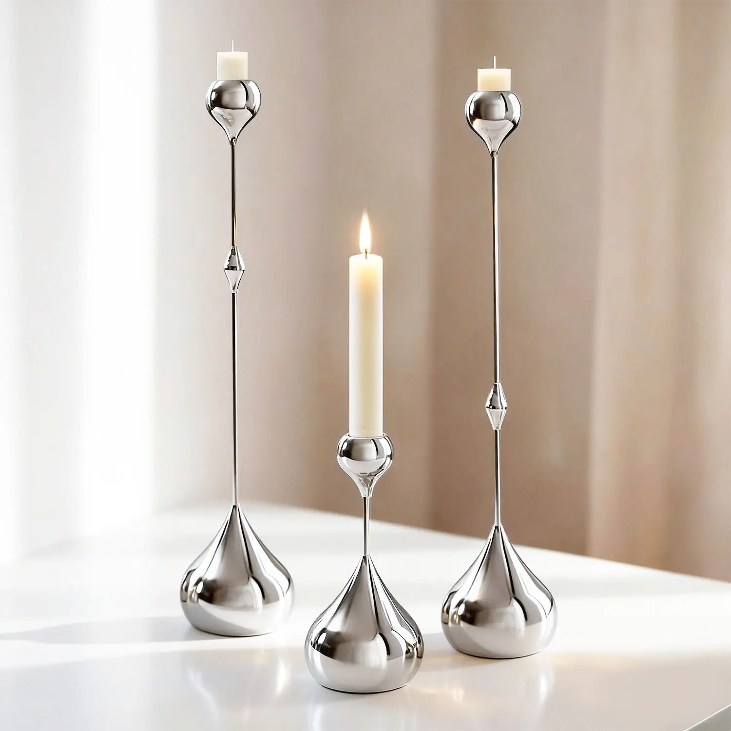 Decorative Metal Candlestick Holders, Modern Teardrop 3-Piece Set, Gold/Silver Candle Holders, Elegant Table Centerpiece for Wedding, Home Dinner Decor
