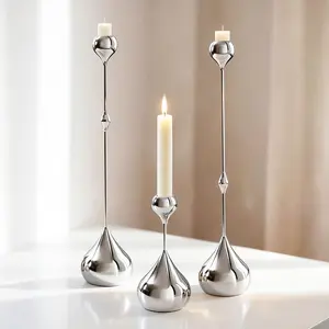Modern Teardrop Metal Candle Holders Set of 3, Gold/Silver Candlestick Stand, Elegant Table Centerpiece for Wedding Birthday Party Home Dinner Romantic Decor
