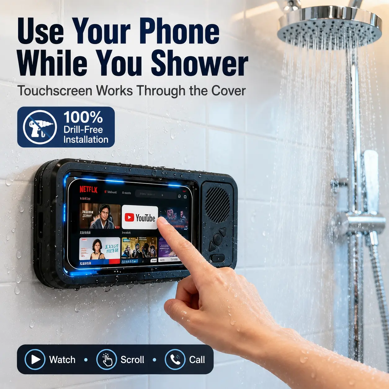 Bluetooth Shower Phone Speaker Holder Subwoofer - 360° Rotating, Anti-Fog Touchscreen Audio Accessory, Grip Stand for Watch Videos, Listen music & Calls in Shower, Bathroom Summervibes bluetooth speakers