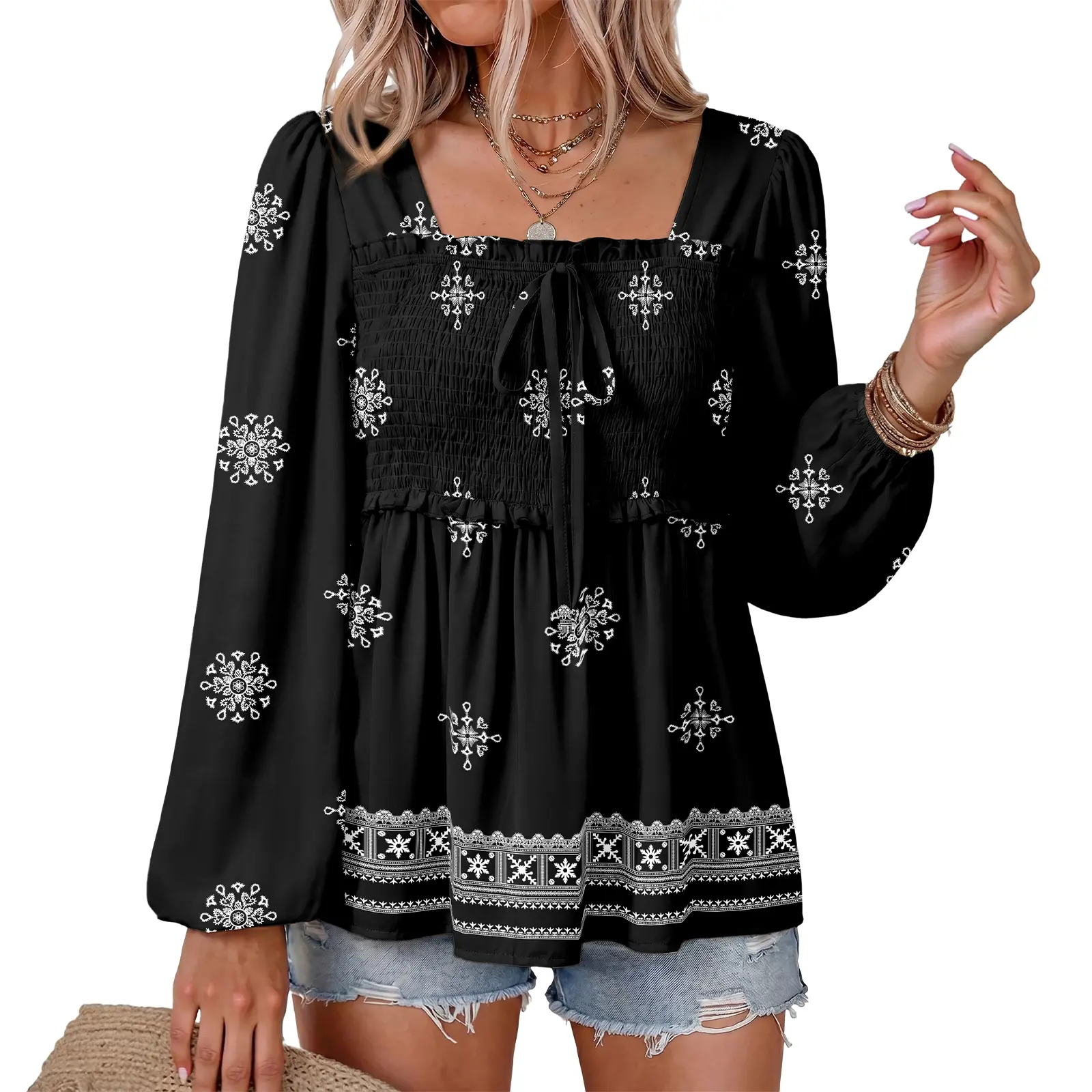 Dokotoo Womens Tops Boho Floral Long Sleeve Square Neck Smocked Ruffle Peplum Babydoll Casual Loose Blouses Shirts Dokotoo Womens Tops Boho Floral Long Sleeve Square Neck Smocked Ruffle Peplum Babydoll Casual Loose Blouses Shirts