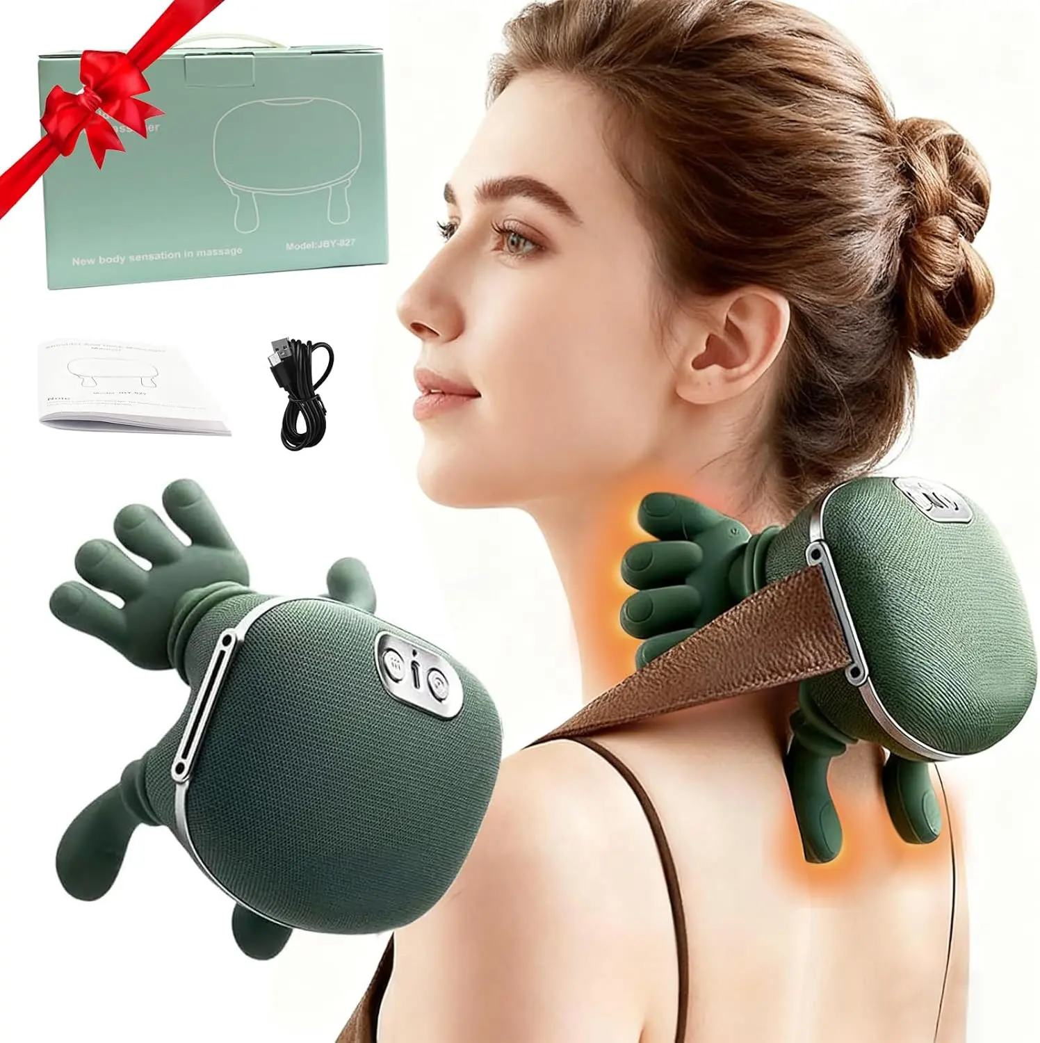 Human-Like Neck Massager with Heat for Pain Relief Deep Tissue, Cordless 4D Kneading Neck and Shoulder Massager with Bionic Fingers Massage and Screen, Ideal Gifts for Women Men
