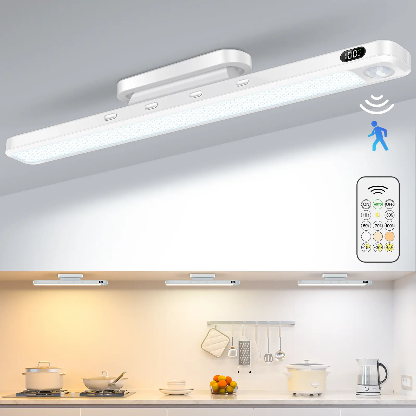 WILLED Rechargeable LED Light Bar with Remote Control - Motion Sensor Under-Cabinet Lights, 3 Color Temperatures, Dimmable, USB-C Charging, Plastic Body, Magnetic Stick-On for Kitchen, Vanity Mirror, Batteries Included