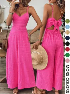 Women's Plain Bow Decor Wide Leg Fit Jumpsuit, 1 Count Casual Sleeveless Cami Jumpsuit for Daily Wear, Ladies Clothes for All Seasons