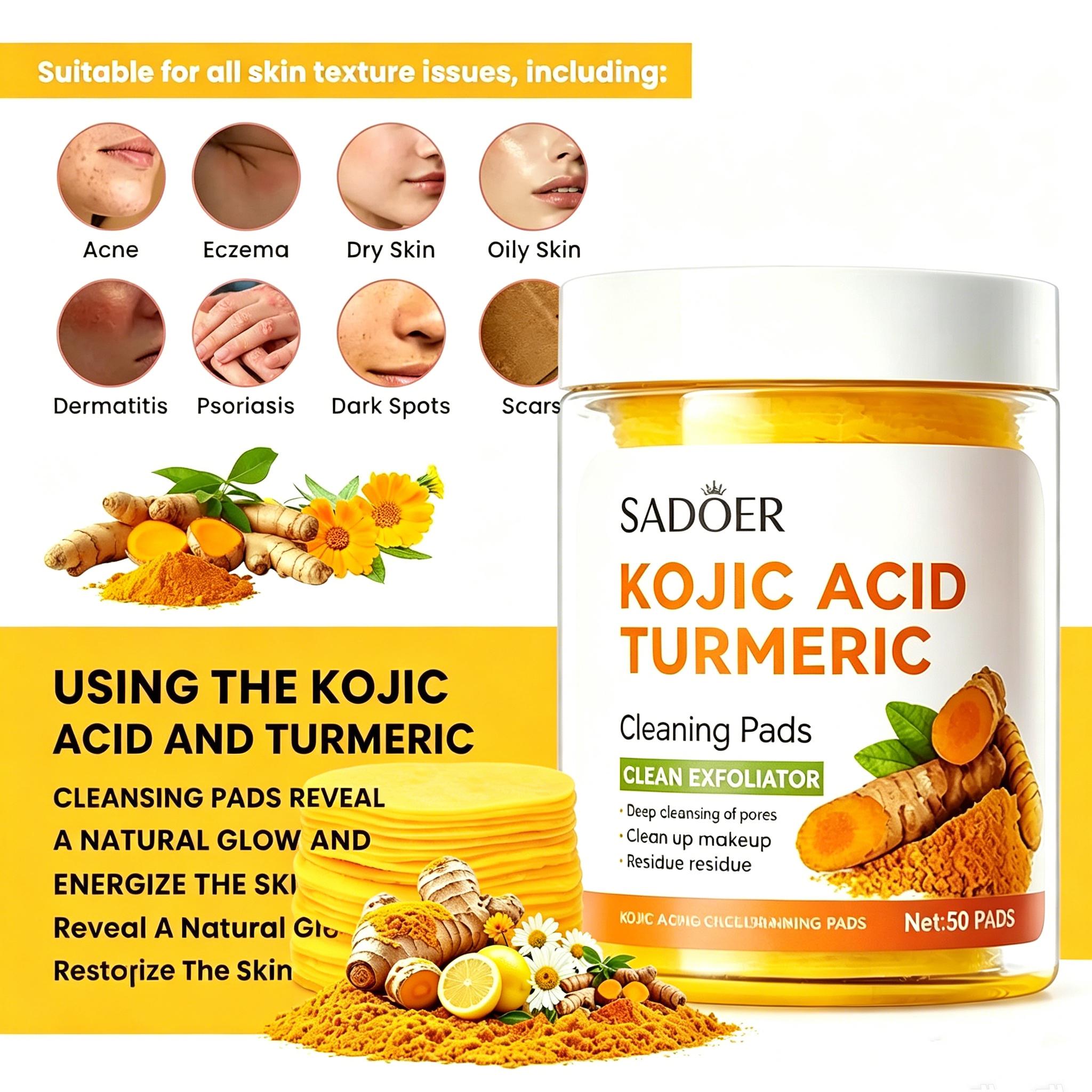 Kojic Acid Turmeric Cleansing Pads Exfoliate for Acne and Dark Spots
