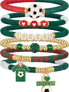 2026 World Soccer Cup Soccer Bracelets for Women Men, Stackable Soccer Jewelry Game Day Fan Accessories Gifts for USA Mexico Argentina Soccer Fans
