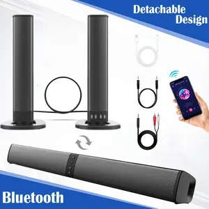 Separable All-in-One Home Theater Sound Bar, Surround Sound System TV Soundbar with 4pcs 5W Magnetic Speakers and 1pc Echo Tube, Supports Wireless, AUX Connection for PC/Gaming/Projectors, TWS, Black