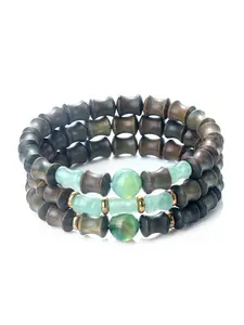3-Piece Bamboo Bead Bracelet Set, Rosewood Sandalwood Natural Stone Agate Beads, Yoga Meditation Jewelry for Men Women