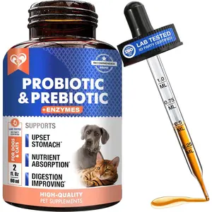 Probiotics & Prebiotics with Enzymes for Dogs and Cats Digestive Gut Flora Health Pet Food Supplements Constipation Diarrhea Gas Upset Stomach Relief Made in USA