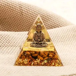 Creative Moonlight Crystal Buddha Pyramid, 1 Count Handmade Desktop Pyramid Ornament for Success, Wisdom, and Wealth, Healing Crystal for Reduce Stress and Positive Energy, Religious Decoration