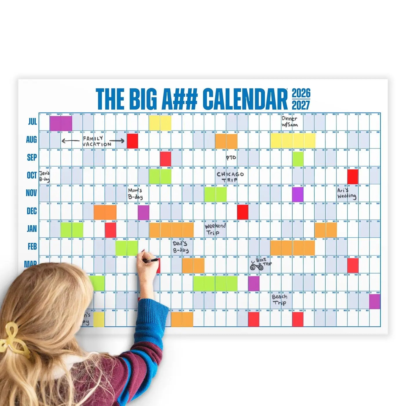 The Big A## Calendar - Academic Year - Dry Erase Yearly Planner 365 Day Calendar with Stickers & Marker (Standard & Mini Options)