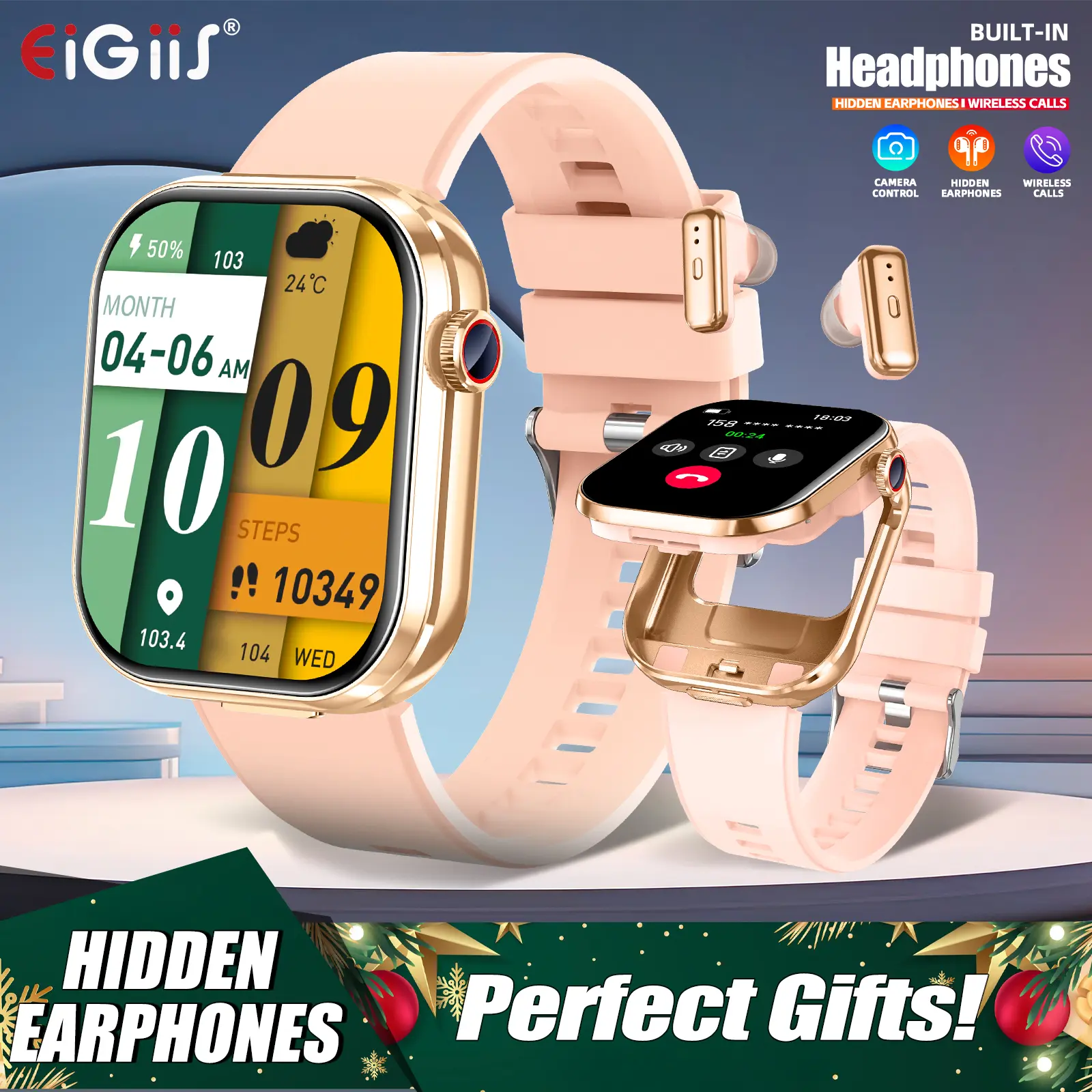 2-in-1 Magnetic Wearable Smart Watch with Earbuds for Men, 2.02in HD Waterproof Smartwatch with Bluetooth Call, Pedometer, Timer, Weather Check, Remote Screen Activity Tracker, Compatible with Android iOS Gift, Phone, Electronic
