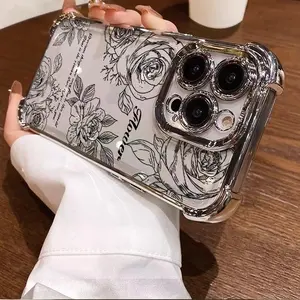 A transparent phone case with black floral pattern, suitable for iPhone 17 Air/16 Plus/15 Pro Max/14 Pro/13/12/11/XS Max/X phone case, perfect for gifting to family, friends, loved ones, or girlfriends during festivals SJQNDD07