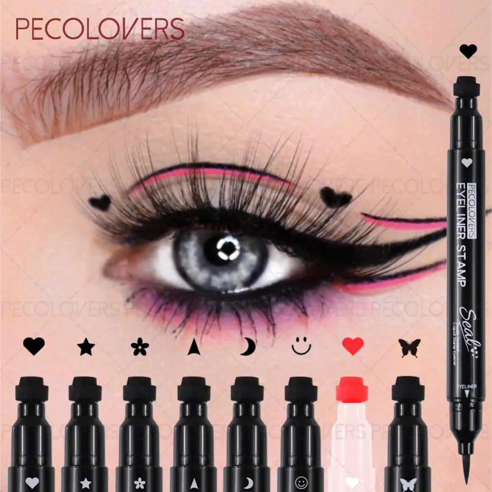 8pcs/set Double-ended Stamped Graphic Eyeliner with A Variety of Cute Patterns, Waterproof Eye Liner Pencil Winged Stamp, Silky and Quick-drying, Suitable for Beginners, Perfect for Christmas, Eye Makeup Products, Eye Makeup Supplies