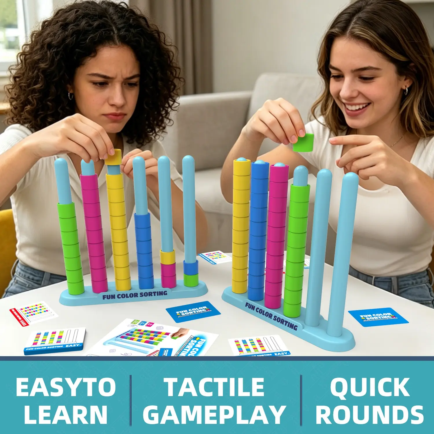 Color Stack Challenge-A Fast-Paced Color Matching Puzzle Game Stacking Game for Fun Parties and Family Game Night. Includes 2 Stack Racks, 50 Challenge Cards, 80 Rings & Instructions