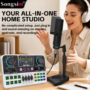Songsim SX03+BM800  Professional AudioMixer Audio Faders & Knobs - 1-Click Effects (Ducking, Auto-Tune, Voice Changer, Noise Reduction, Scene Presets) - BM800-Grade Mic for Singing, Streaming