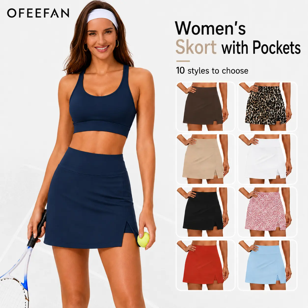 OFEEFAN Womens Skort with Pockets Summer Fashion Tennis Skirt Mini Golf Clothes Athletic Outfits High Waisted Workout Skorts Casual