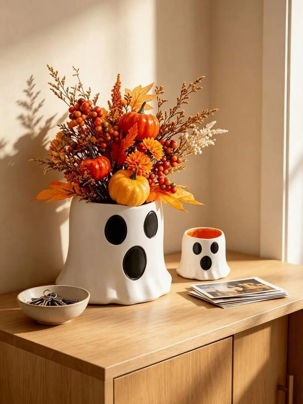 Halloween Ghost Vase Decor, Spooky Decorative Flower Vase Craft Ornament, Halloween Table Centerpiece for Living Room, Bedroom, Porch, Patio, Garden & Outdoor Party Decor