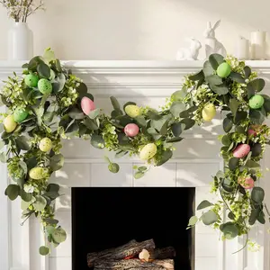 Easter Egg Decorative Wreath, 1 Count Colorful Easter Egg Garland, Artificial Eucalyptus Garland, Decorative Bow for Home Party & Festival, Room Decor, Office Decor, Bedroom Decor, Ornaments