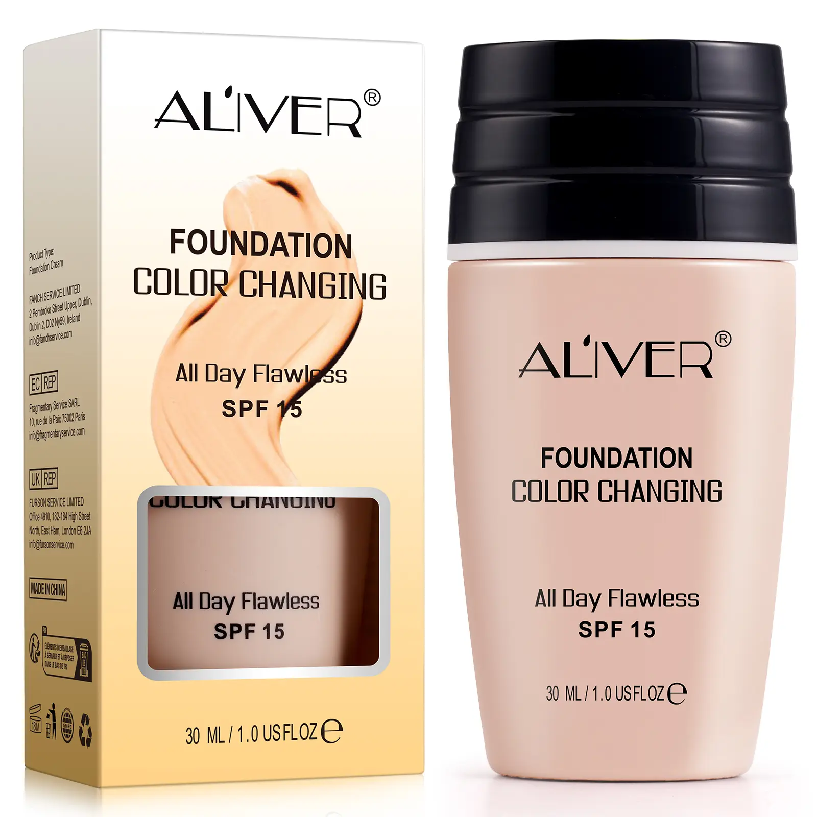ALIVER Color-Changing Concealer-Foundation Cream - 30ml Bottle, Light Coverage, Hydrating, Sun Protection, Naturally Flawless for Adults' Normal Skin Makeup, Moisturizing Cosmetic
