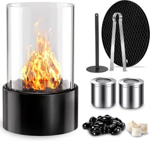 Tabletop Fire Pit Indoor Outdoor: PalProt 10" Table Top Firepit with Glass Rocks - Small Round Patio Fireplace Bowl with Mat - Portable Home Decor - Long Lasting Flame: 2 Replaceable Burning Chamber