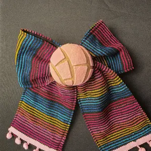 Mexican Theme Bows - Colorful Striped Design with Pom-Poms for Festive Outfits