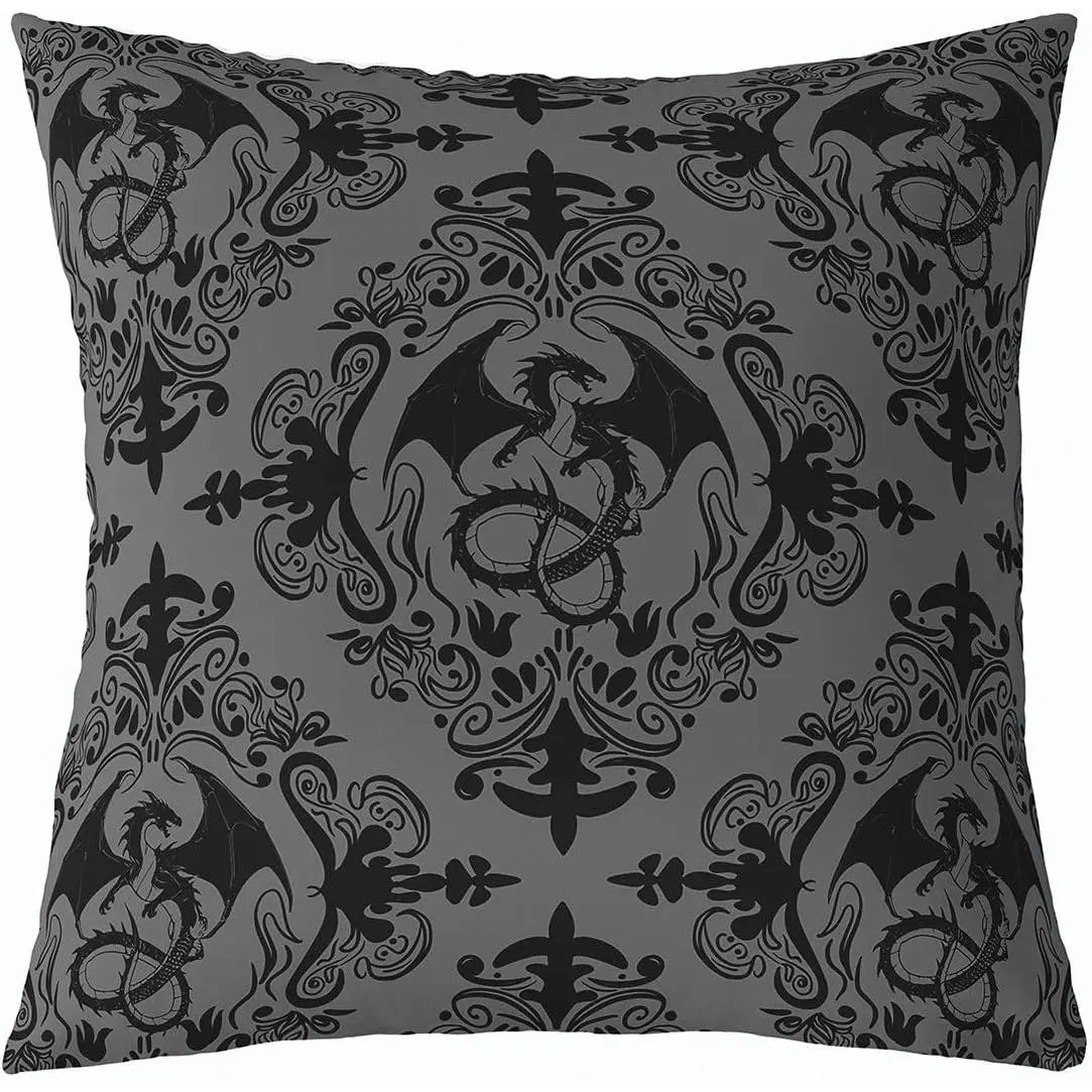 Feelyou Damask Throw Pillow Covers, Classic Jacquard Fabric Floral Motif Black Dragon Design, Vintage Cushion Cases for Sofa Couch Living Room, Room Decor Household Textiles