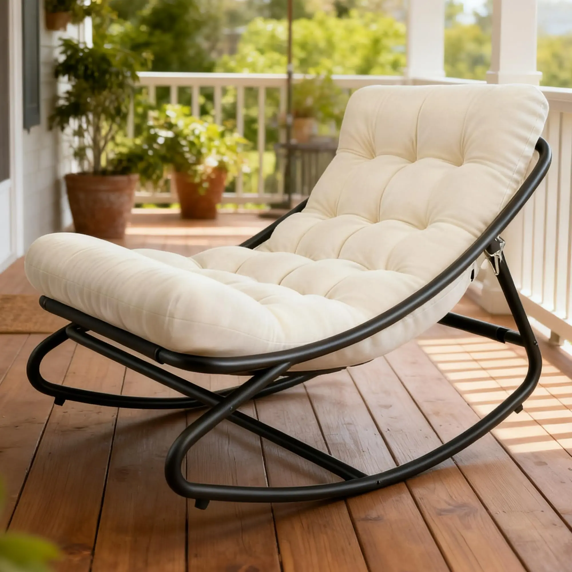 Oversized Outdoor Rocking Chair - Heavy Duty Metal Frame, 400 lbs Capacity - Weather-Resistant Lounge Recliner for Patio, Porch, Garden, Balcony, Outdoor Living Furniture, Patio Outdoor Chairs